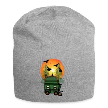 Bauwagen Naturfreund Freak Öko Haus Hütte wohnen - Jersey-Beanie - Grau meliert - Vorne