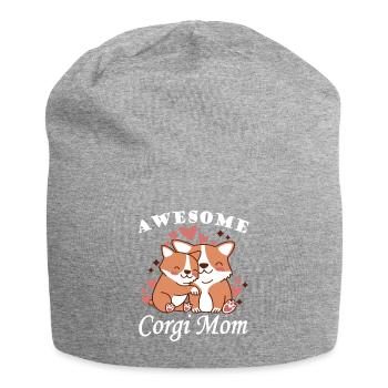 Ehrfürchtiger Corgi-Mutter-Sohn-Flaum-kawaii-Hund - Jersey-Beanie - Grau meliert - Vorne