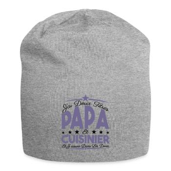 J'ai deux titres Papa et Cuisinier, Cadeau Papa. - Bonnet en jersey - gris chiné - Devant