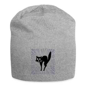 Chat noir - Bonnet en jersey - gris chiné - Devant