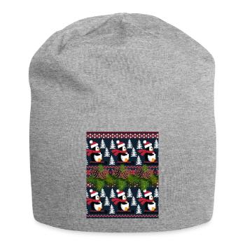 Pingouin et luge pour NOEL - Bonnet en jersey - gris chiné - Devant