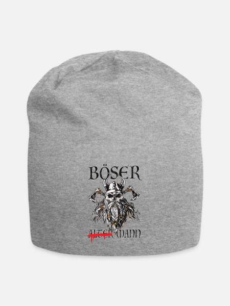 Böser Wikinger-Krieger Grafik - Jersey-Beanie - Grau meliert