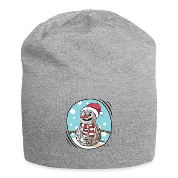 Garn Schneemann Nähen Stricken Häkeln - Jersey-Beanie - Grau meliert - Vorne
