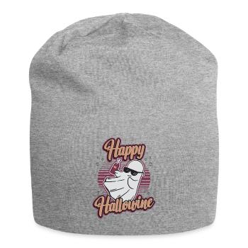 Happy Halloween ghost drinks wine - Jersey Beanie - heather grey - Front