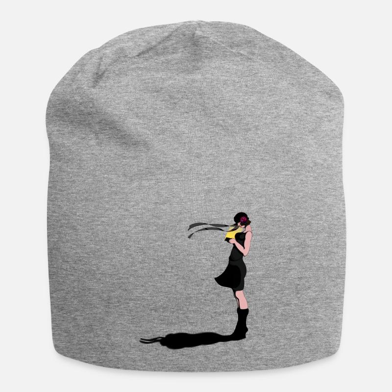 Fille en noir - Bonnet en jersey - gris chiné