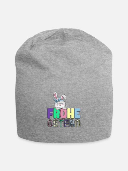 Frohe Ostern - Osterhase - Jersey-Beanie - Grau meliert