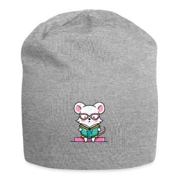 Leseratte Maus im Buch - Jersey-Beanie - Grau meliert - Vorne