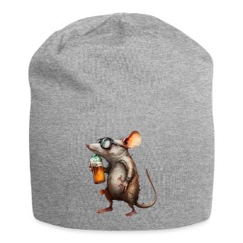 Lustige Bier Maus mit Brille - Jersey-Beanie - Grau meliert - Vorne