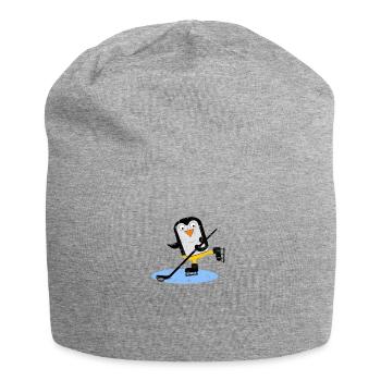 Pinguin spielt Eishockey mit Puck - Jersey-Beanie - Grau meliert - Vorne