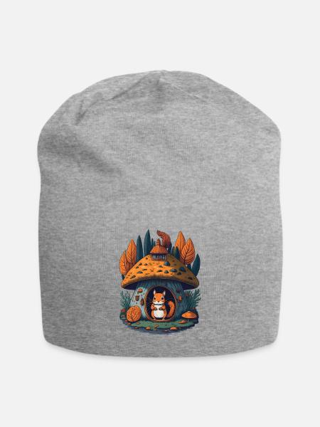 Pilz-Cottage-Eichhörnchen - Jersey-Beanie - Grau meliert