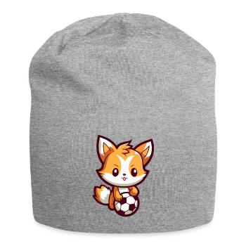 Cute cartoon fox playing soccer for kids - Jersey Beanie - heather grey - Front