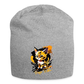 chaton, chaton ninja - Bonnet en jersey - gris chiné - Devant