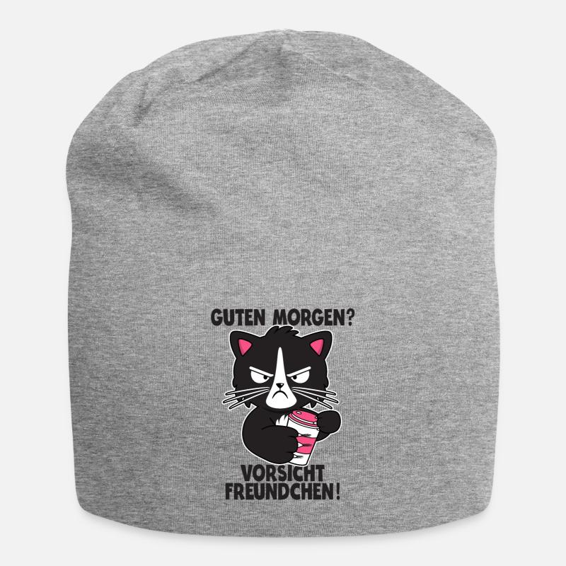 Katze Kaffee Morgenmuffel Langschläfer Geschenk - Jersey-Beanie - Grau meliert