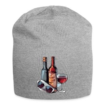 Weinflaschen und Gläser - Jersey-Beanie - Grau meliert - Vorne