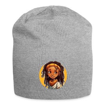 Lässiger Dreadlocks-Stil mit bunter Kopfbedeckung - Jersey-Beanie - Grau meliert - Vorne