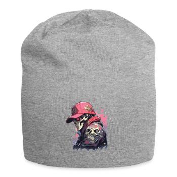 Totenkopf - Jersey-Beanie - Grau meliert - Vorne