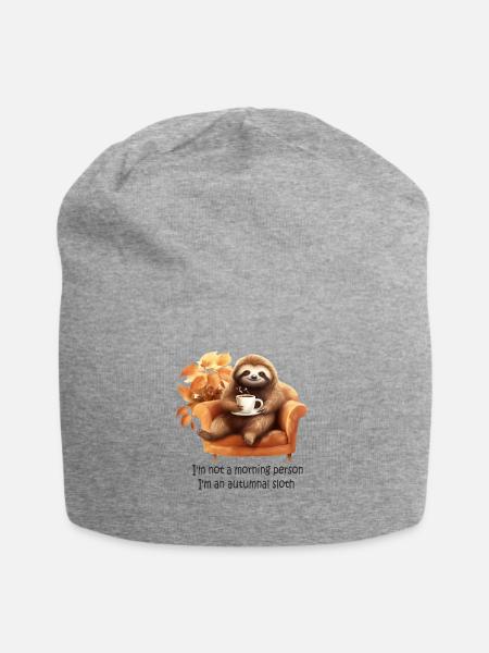 Cute autumn sloth with coffee for coffee drinkers - Jersey Beanie - heather grey
