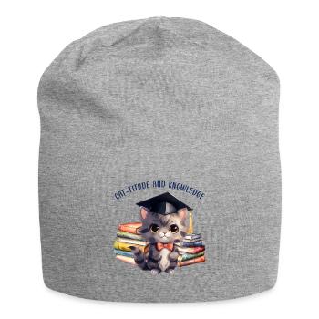 "Cat-Titude And Knowledge" - Jersey Beanie - heather grey - Front