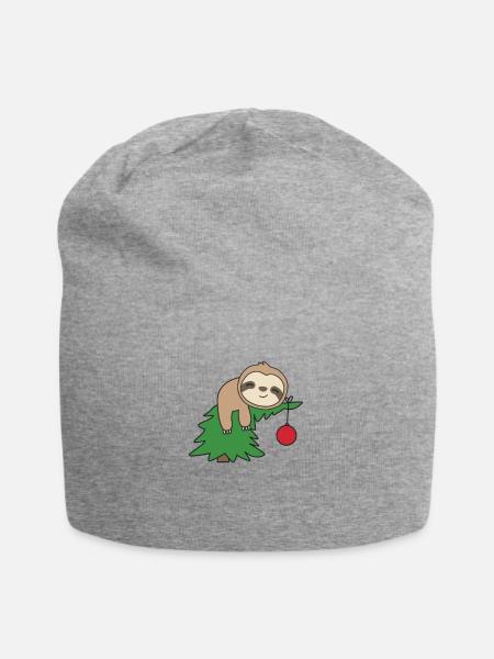 Merry Slothmas lustiges Faultier Weihnachtsbaum - Jersey-Beanie - Grau meliert
