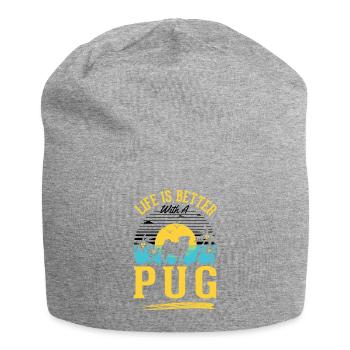 Das Leben ist besser mit einem Mops - Jersey-Beanie - Grau meliert - Vorne