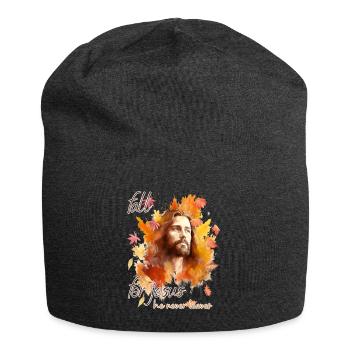 Fall Jesus He Never Leaves: Christian Autumn Vibes - Jersey-Beanie - Anthrazit - Vorne