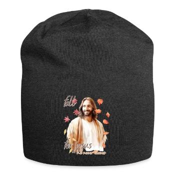 Fall Jesus He Never Leaves: Christian Autumn Vibes - Jersey-Beanie - Anthrazit - Vorne