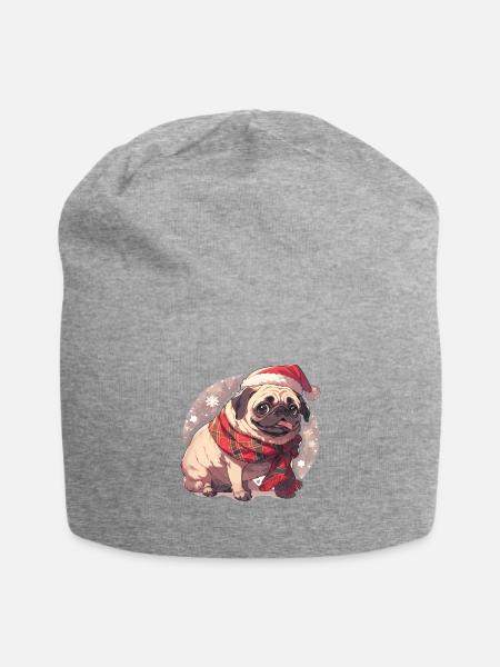Mops Mops Hund Mops Weihnachten Pug Xmas - Jersey-Beanie - Grau meliert