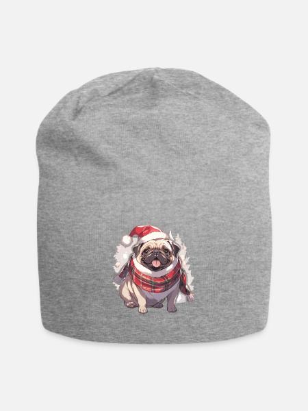 Mops Mops Hund Mops Weihnachten Pug Xmas - Jersey-Beanie - Grau meliert