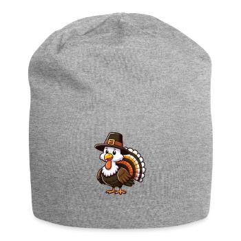 Turkey Thanksgiving with Pilgrim Hat - Jersey Beanie - heather grey - Front