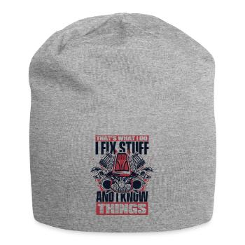 I Fix Stuff And I Know Things Car Mechanic Car - Jersey Beanie - heather grey - Front