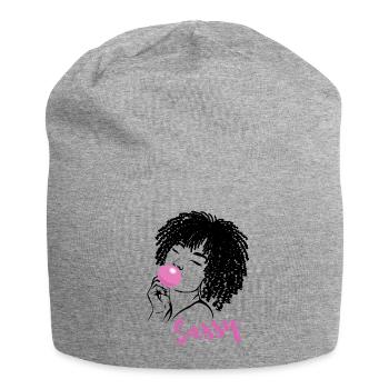 Sassy Chic with Afro Charm - Jersey Beanie - heather grey - Front