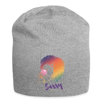 Sassy Chic with Afro Charm - Jersey Beanie - heather grey - Front