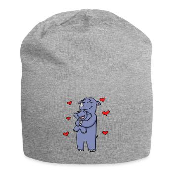 Nashorn Familie - Nashorn mit Baby - Nashörner - Jersey-Beanie - Grau meliert - Vorne