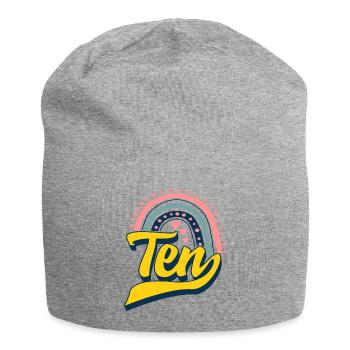 Birthday Shirt, Ten Cute Rainbow Design Tee, 10 - Jersey Beanie - heather grey - Front