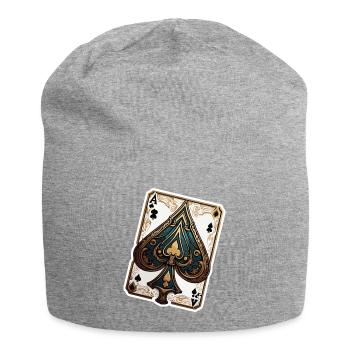 Pik / Spielkarte / Poker / Symbol / schwarz / Skat - Jersey-Beanie - Grau meliert - Vorne