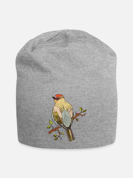 Bunter Vogel - Jersey-Beanie - Grau meliert