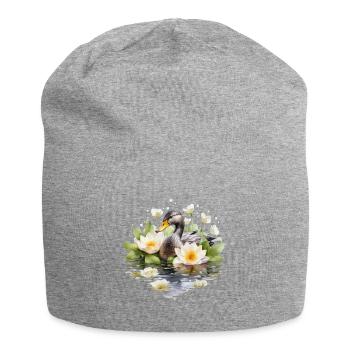 Duck Heart Feathers Valentine's Day Pond Love - Jersey Beanie - heather grey - Front