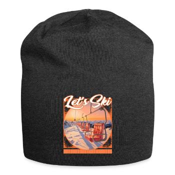 Let’s Ski Vintage Ski Lift Setting Sun Backdrop - Jersey Beanie - charcoal grey - Front