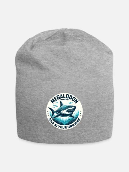 Megalodon-Territorium-Warnung | Tauchen mit Haien im Ozean - Jersey-Beanie - Grau meliert