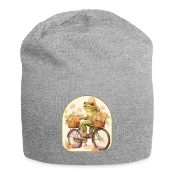 Cottagecore Aesthetic Frog Riding Bicycle Flower - Jersey Beanie - heather grey - Front