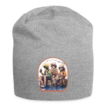 Anime-Fischer fangen niedliches Boba-Tee-Spiel - Jersey-Beanie - Grau meliert - Vorne