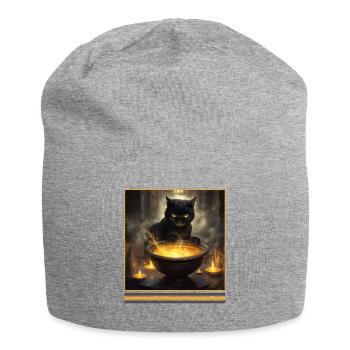 Chat noir & chaudron magique Vintage gothique - Bonnet en jersey - gris chiné - Devant