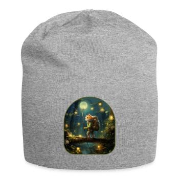 Woodland Adventure Brave Cat Exploring a Mushroom - Jersey Beanie - heather grey - Front