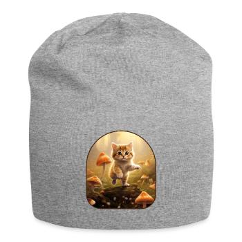 Schmetterlingsjäger-Kätzchen tollt in einem Pilz herum - Jersey-Beanie - Grau meliert - Vorne
