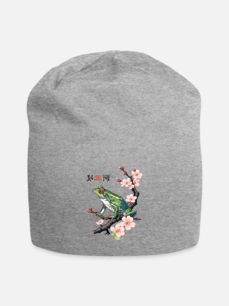 Japanischer Baumfrosch Kirschblüten Retro - Jersey-Beanie - Grau meliert