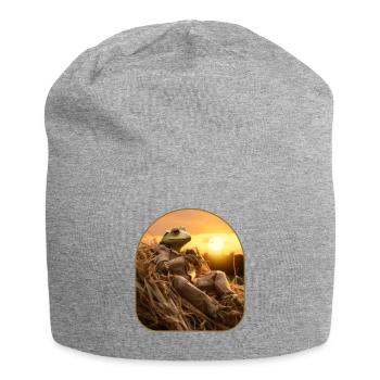 Frog Haystack Sunset Watching Countryside - Jersey Beanie - heather grey - Front