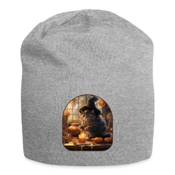 Magisches Rezept Hexenkatze braut einen Pilz - Jersey-Beanie - Grau meliert - Vorne