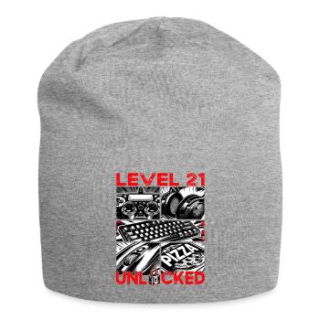Birthday Level 21 Unlocked Gaming & Gamers - Jersey Beanie - heather grey - Front