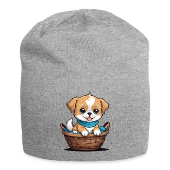 Cute dog in dog basket - Jersey Beanie - heather grey - Front