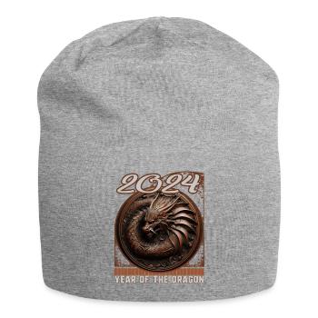 Chinesisches Neujahrs-Drachenleder geprägt - Jersey-Beanie - Grau meliert - Vorne